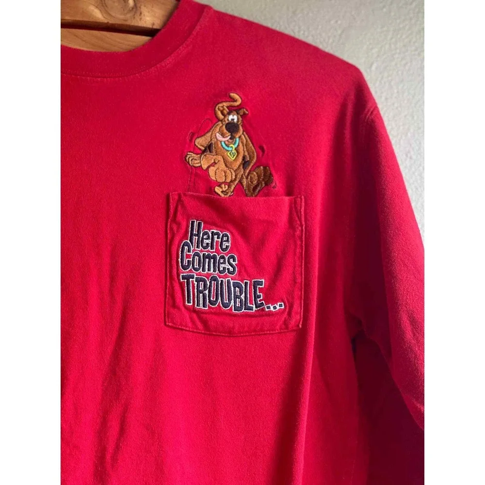 Vintage Warner Bros Scooby-Doo Red Long Sleeve Pocket T-Shirt Kids Size XL 14/16